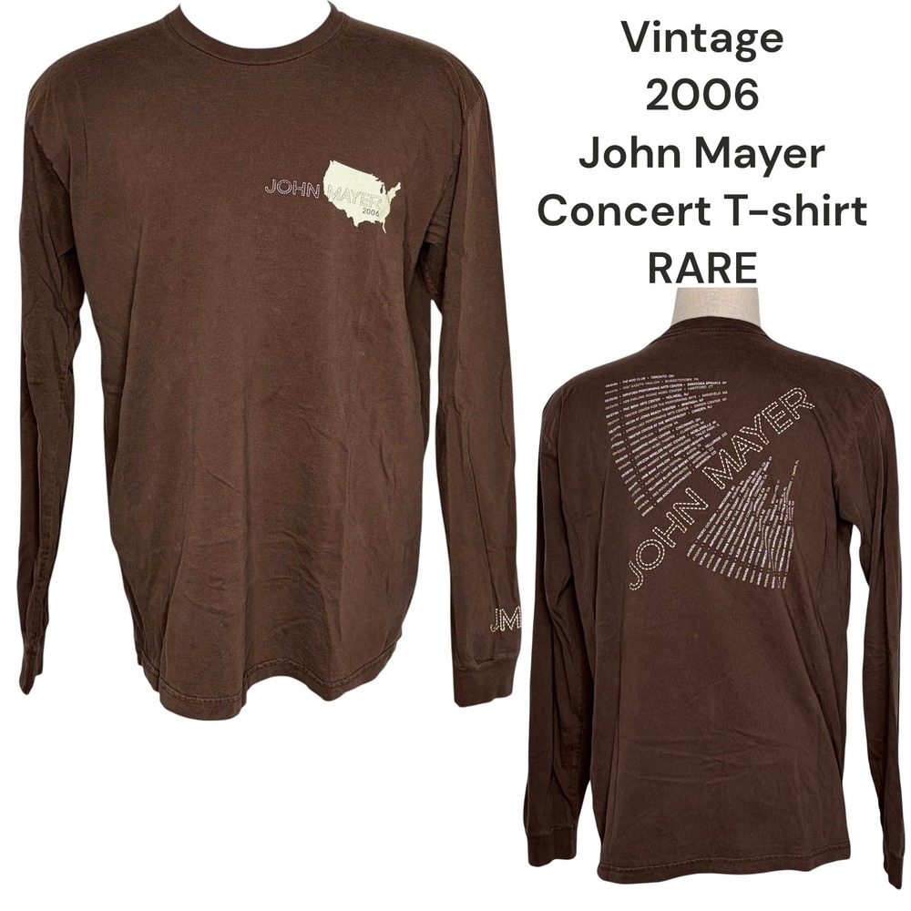 Vintage John Mayer 2006 Concert Tour T-Shirt Brown Long Sleeve Adult XL‎ USA Y2K